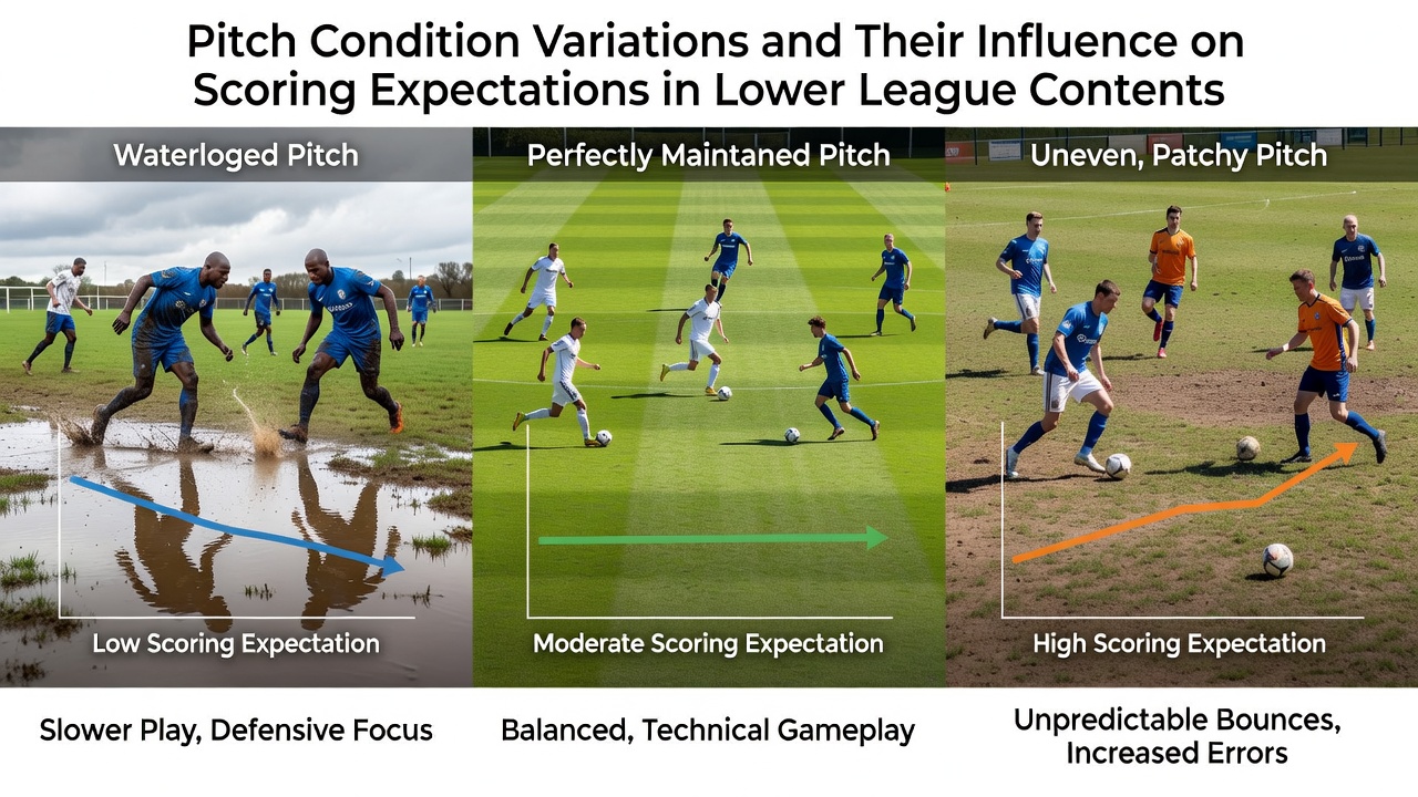 Data chart illustrating goal averages across different pitch conditions in lower league matches